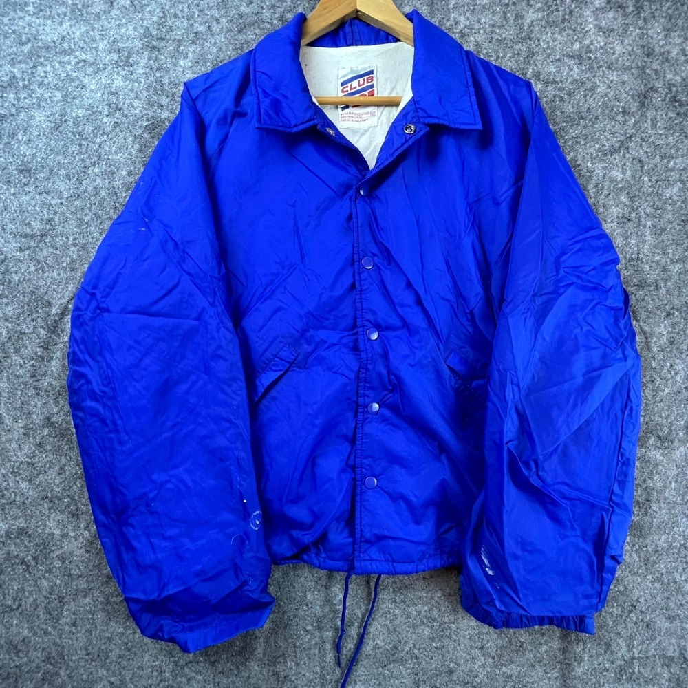 Vintage Club 21 Windbreaker Jacket Mens XL Blue Logo Q.O.C.H.of‎ C Snap Front